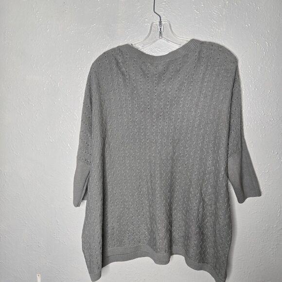 Garnet Hill Womens Size Sm Sweater Knit Vneck Half Sleeve Pullover Gray green - Picture 2 of 8